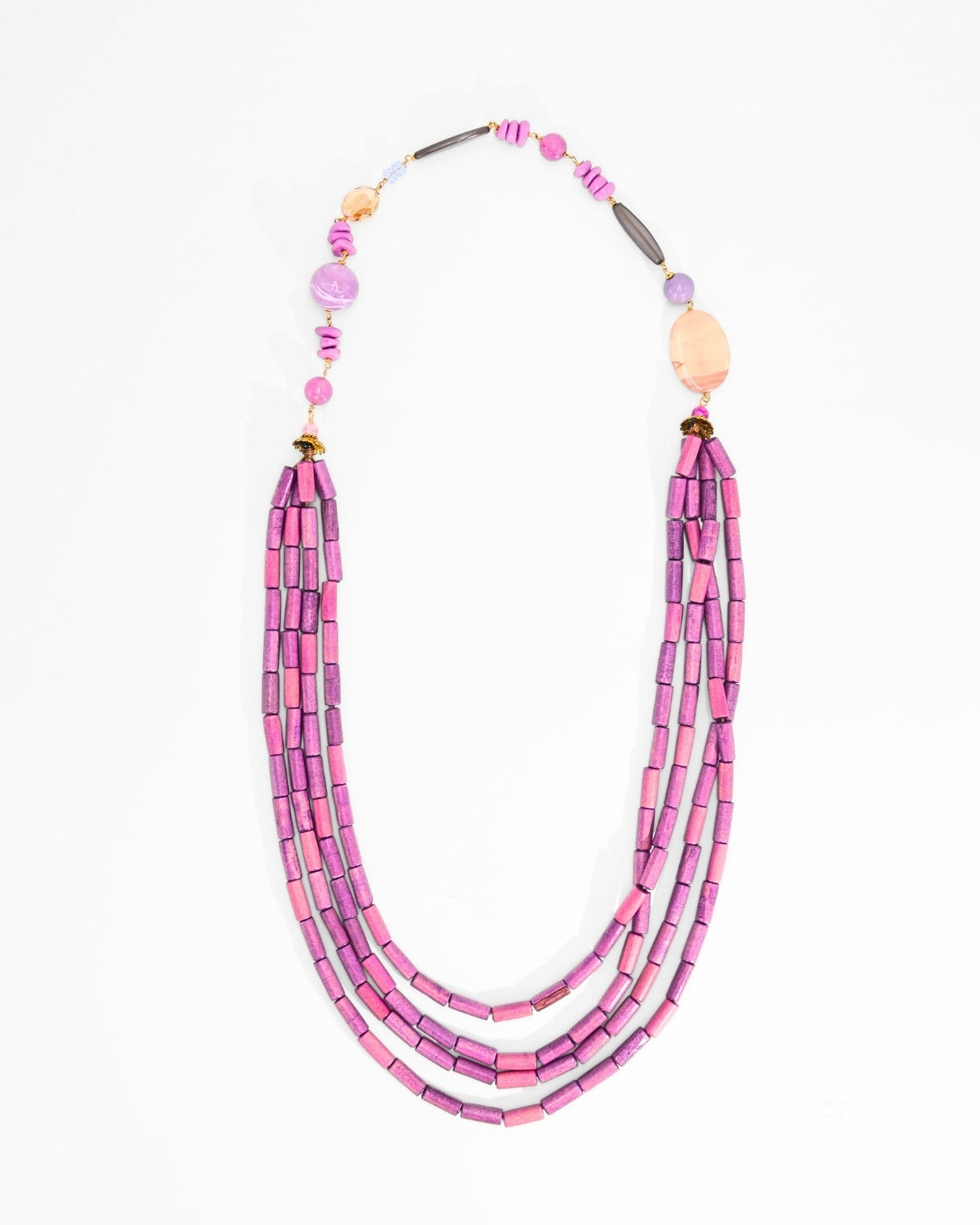 COLLANA MULTIFILI WOOD | FUCSIA