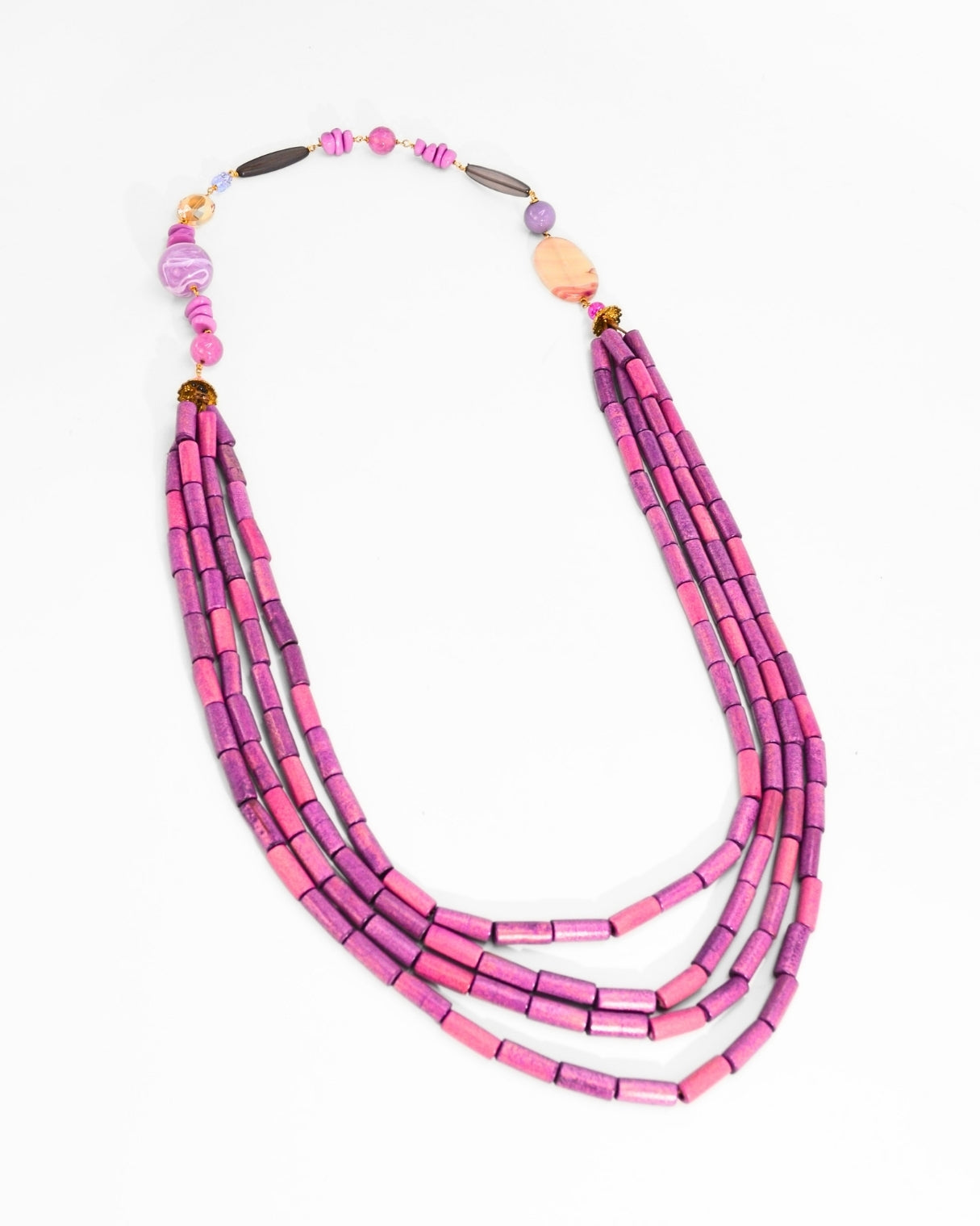 COLLANA MULTIFILI WOOD | FUCSIA