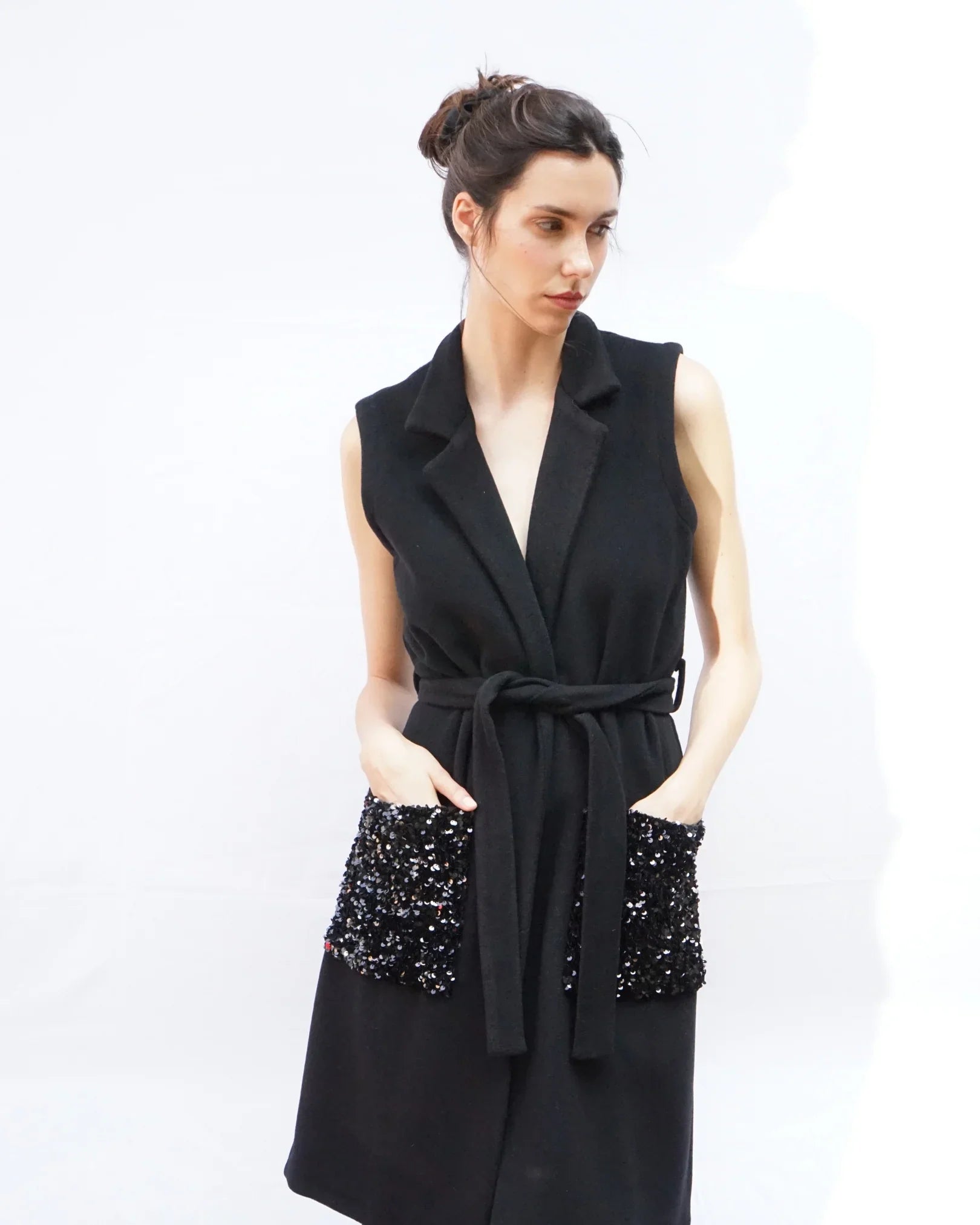 GILET PAILLETTES | NERO