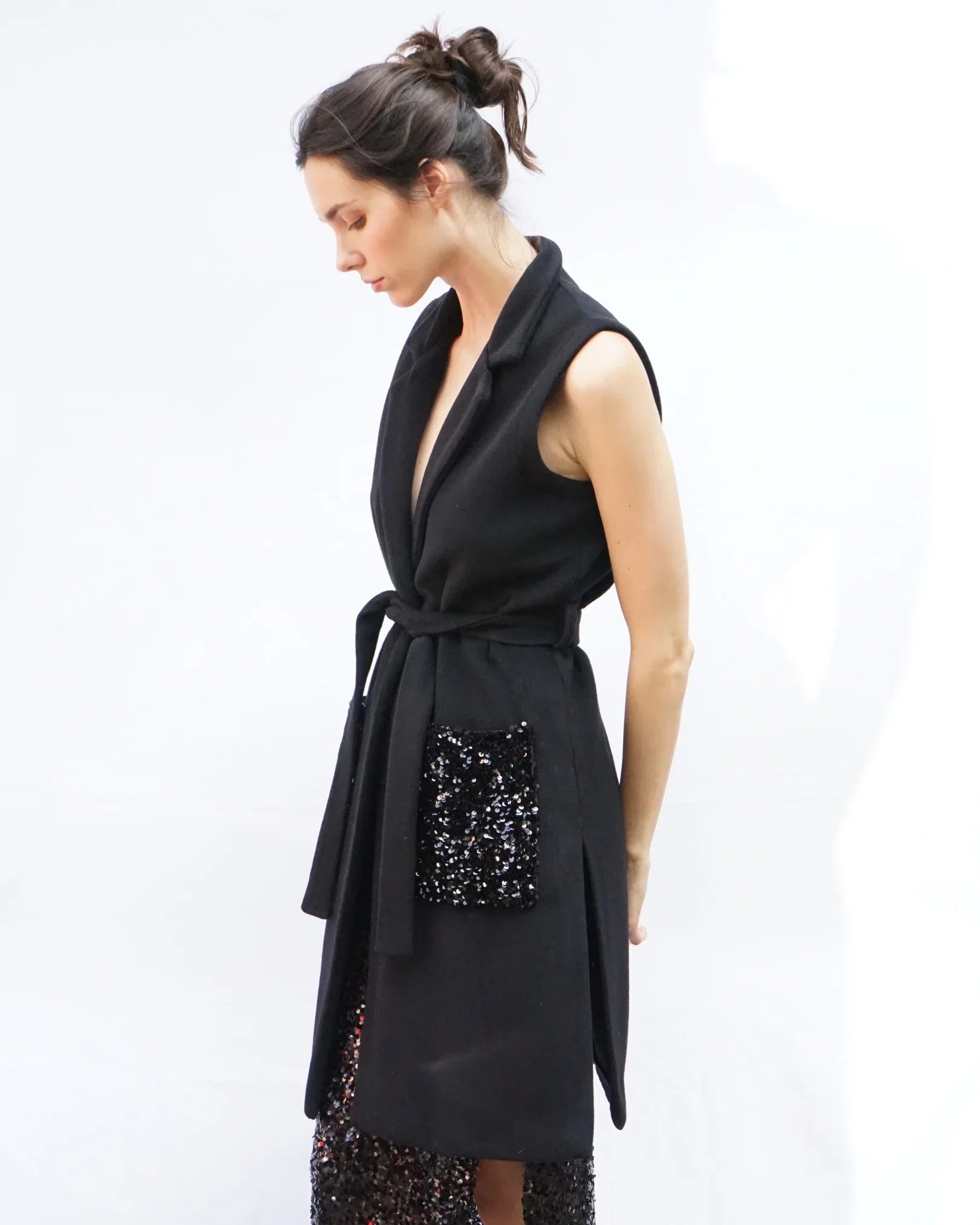 GILET PAILLETTES | NERO
