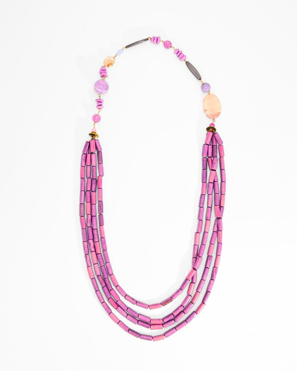 COLLANA MULTIFILI WOOD | FUCSIA