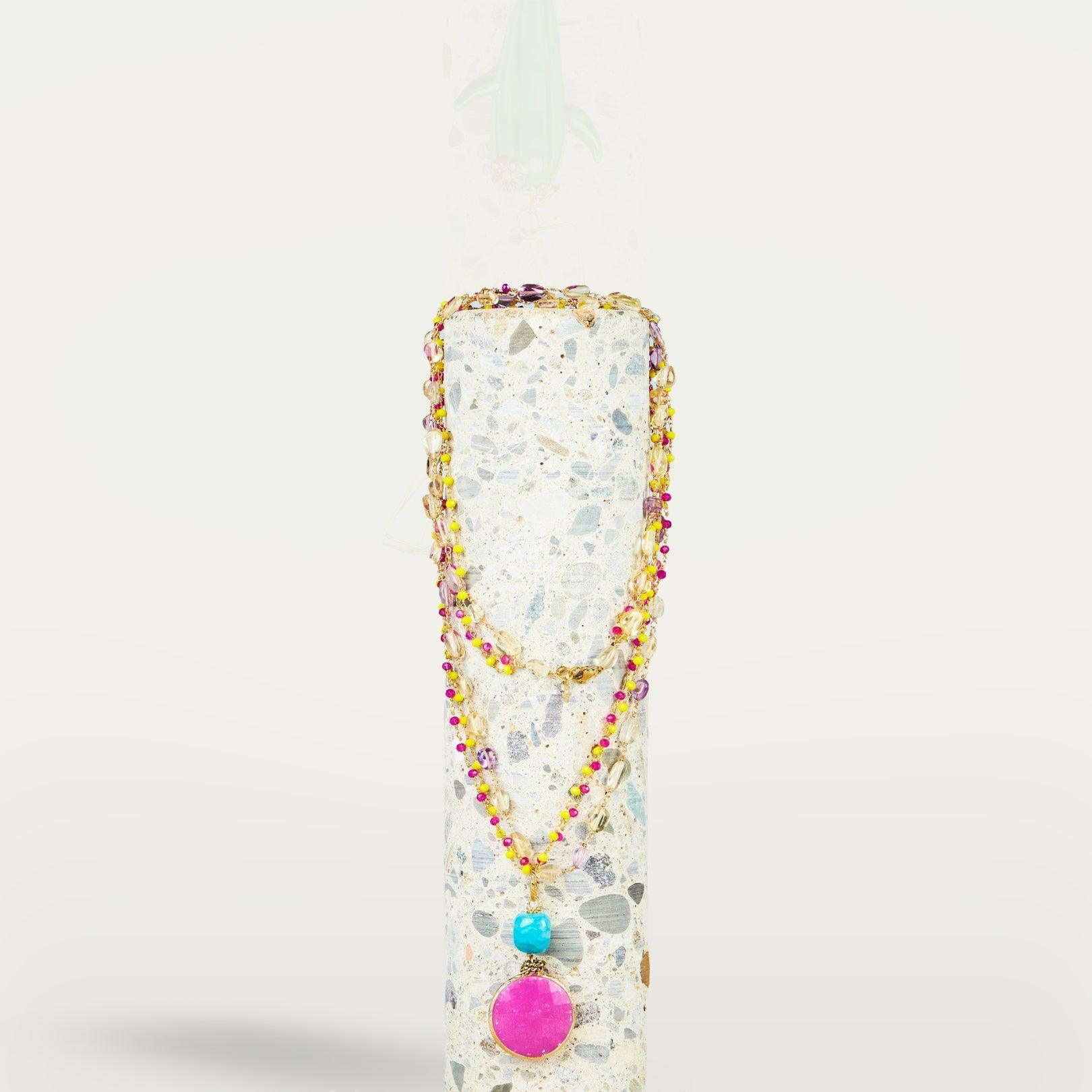 COLLANA ROSARIO STONE | FUCSIA - Almala
