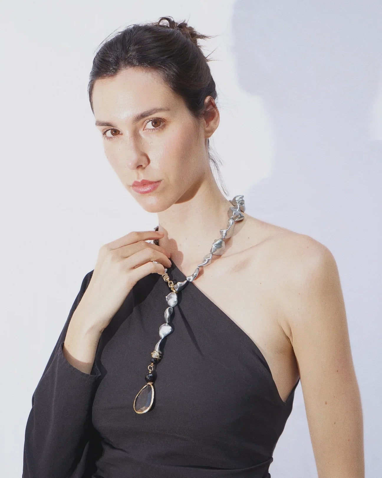 COLLANA SCIARPA PERLA | GRIGIO